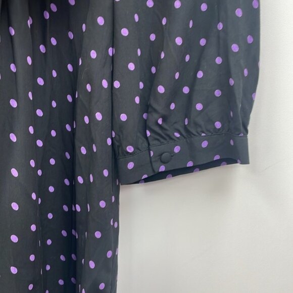 Madewell Polka Dot Surplice V-Neck Faux Wrap Midi Dress Black Purple Small - Picture 10 of 12